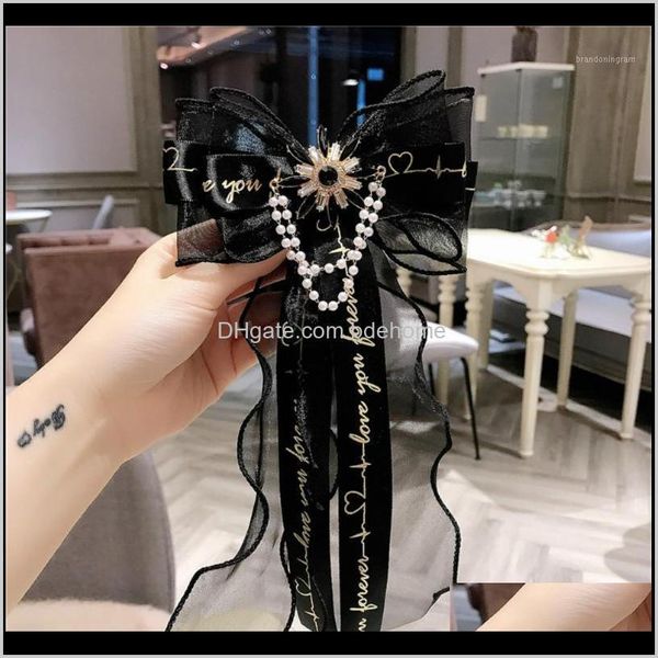 Collo Fashion Aessories Drop Delivery 2021 Ladies Pearl Crystal Luxury Papillon Pin Abito formale Camicia bianca Cravatte impreziosite Nastro di pizzo nero