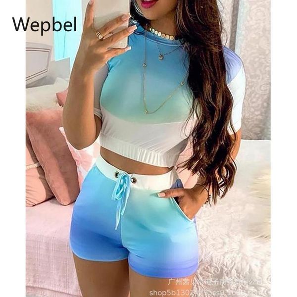 

women's tracksuits wepbel shorts pants casual sets summer women 2 piece outfits blue sleeve tshirts high waist, Gray