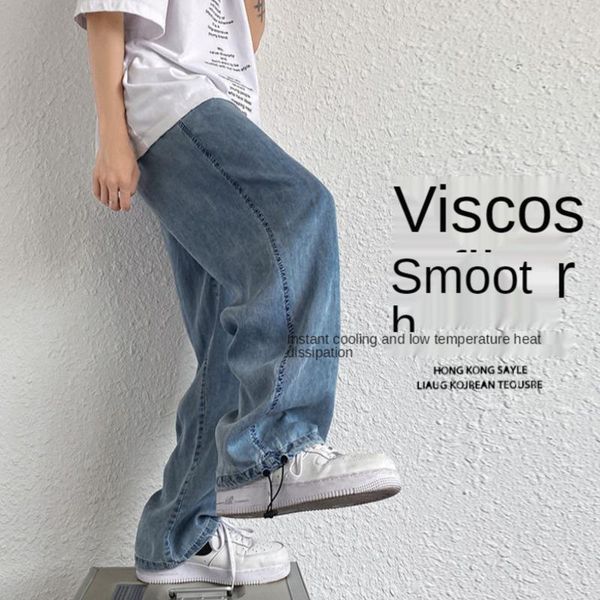 

men's jeans denim mopping pants men korean casual fashion loose wide-leg straight-leg streetwear oversized, Blue