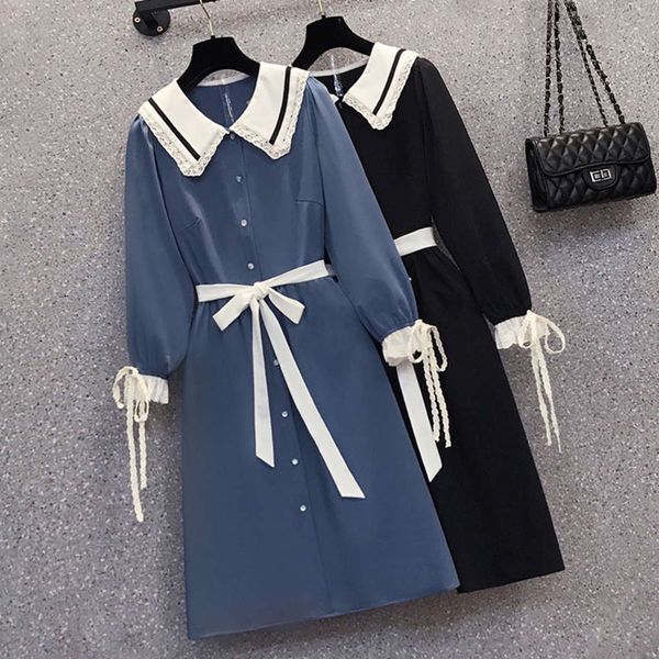 

casual dresses dress spring large women's slightly fat mm color matching thin age reducing el1s, Black;gray