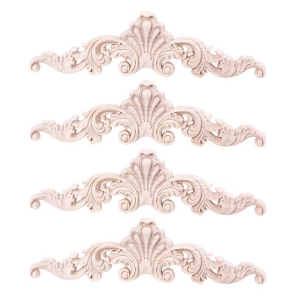 

wall stickers 4pcs natural wood carved flower onlay corner unpainted applique frame furniture door woodcarving decoration