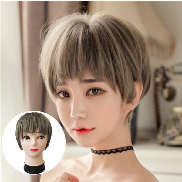 

women's wig fashion short straight fluffy chemical fiber hair cover, Black