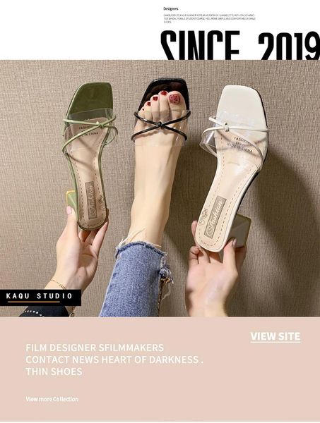 

women's transparent chunky heel slippers 1pcs, Black