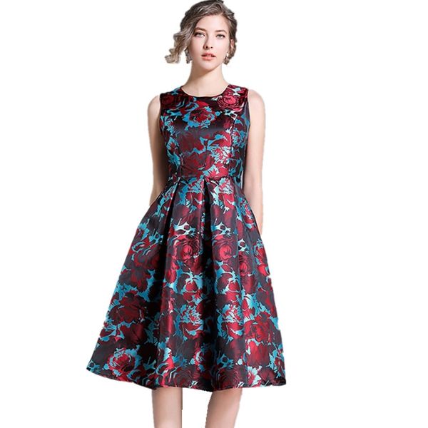 

arrival women casual floral summer dress vintage sleveeless party dresses vestidos 210520, Black;gray