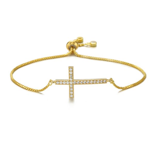 Classic Cubic Zirkonia Cross Charm Armbänder Für Frauen Verstellbare Kupferkette Armband Armreif Schmuck