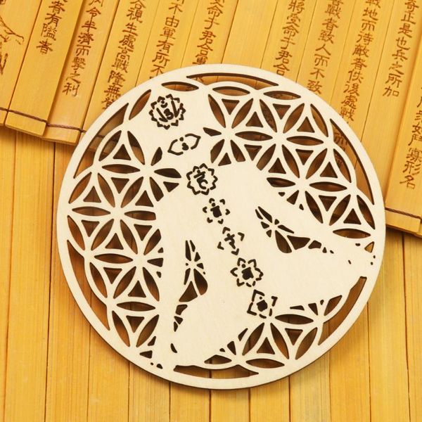 

mats & pads 2pc wooden seven chakra table mat geometric meditation hollow astrology energy healing potholder decor accessory