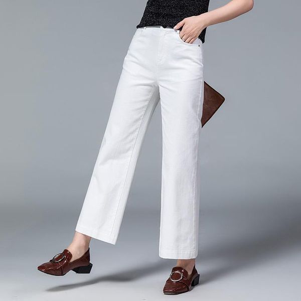 

women's jeans white in autumn 2021 south korean cropped trousers straight tube high waist wide leg g8131, Blue