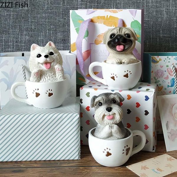 

simulation animal desk decoration resin teacup dog miniature figurines cute craft gift home accessories modern decorative objects