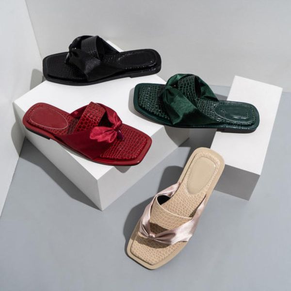 

sandals fashion satins silk slippers peep toe home women slip on shoes bedroom flip flops, Black