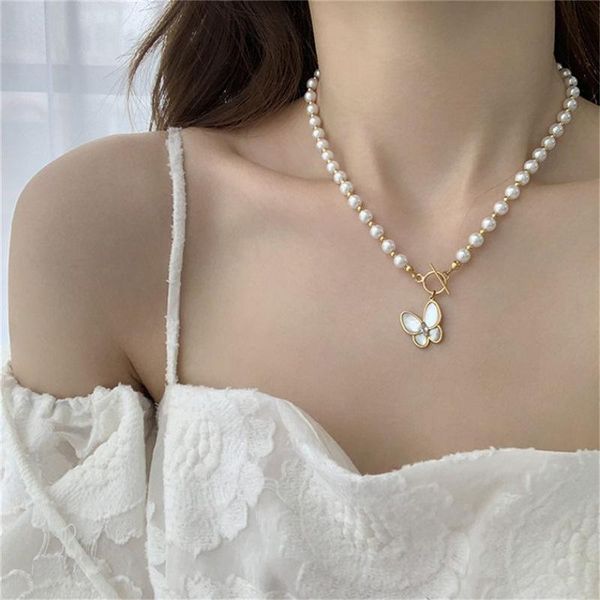 

pendant necklaces simple gentle and elegant pearl chian butterfly necklace for women fairy personality french romantic clavicle, Silver