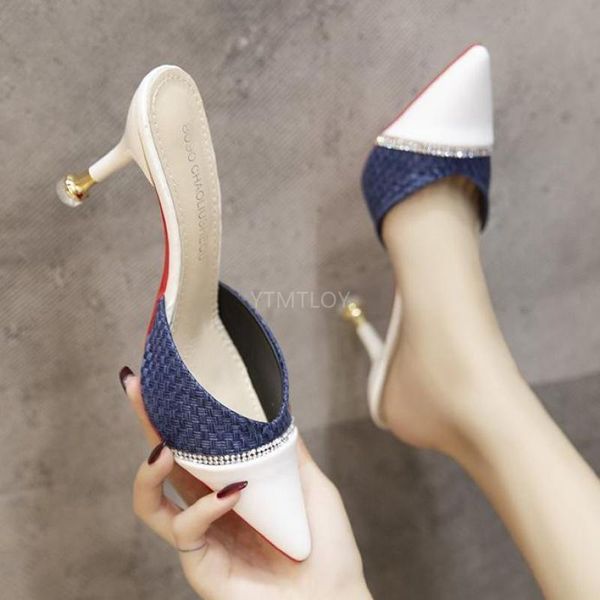 

spring summer women shoes pointed toe thin heel slippers flip flops sandals mujer mixed colors crystal sapatos femininos, Black