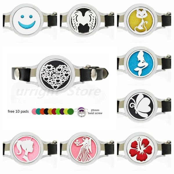 

charm bracelets heart little girl cat essential oil diffuser locket bracelet pu leather twist screw 25mm for women, Golden;silver