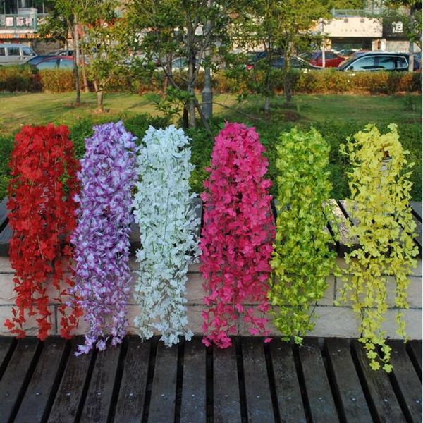 

white red pink purple yellow artificial cherry blossom silk flower vine wall hanging wisteria for home and wedding decorations decorative fl