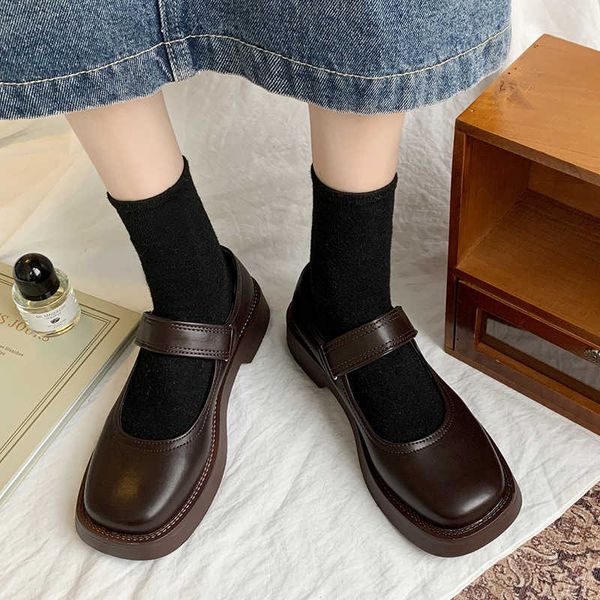 

rimocy women vintage square toe mary janes platform pu leather lolita shoes woman black brown ankle strap ladies student 210528