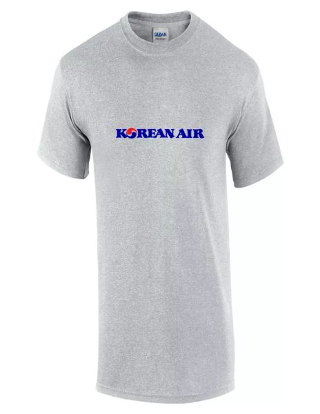 

korean air red blue logo asian airline sport gray cotton t-shirt, White;black