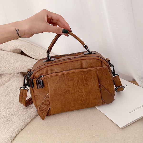 

women fashion vintage hand leather messenger crossbody tote fire solid color shoulder bags