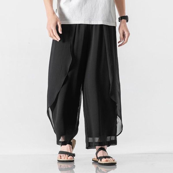 

neploha men's chinese style straight pants man wide leg casual oversize male trousers vintage, Black