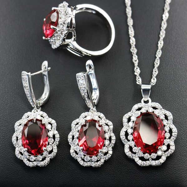 

earrings & necklace funmode red oval cubic zircon pave accessories party jewelry sets for women collares para mujer wholesale fs139, Silver