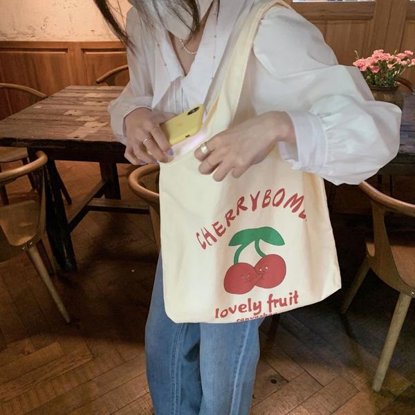 

evening bags w&g 2021 handpainted illustration large capacity shoulder bag literary student school cute portable canvas shopping