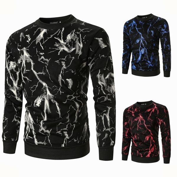 

men's hoodies european autumn and winter plush thiened warm flash printed long sleeve round ne sweater, Black