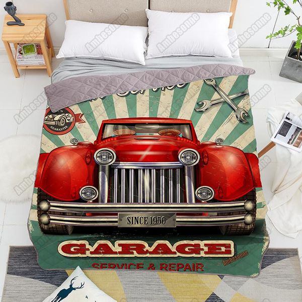 

comforters & sets america style custom fluffy blanket vintage garage retro poster coverlet summer qulits bedspread on the bed camping thin q
