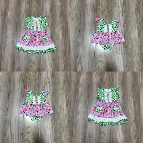 

girlymax summer baby girls cotton chlidren clothes green pockets floral flower dress romper short sleeve ruffles knee length girl's dre, Red;yellow