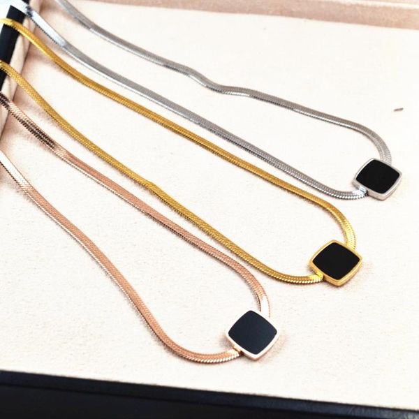 

pendant necklaces women black square necklace 316l stainless steel flat snake chain 2021 titanium geometric charm choker, Silver
