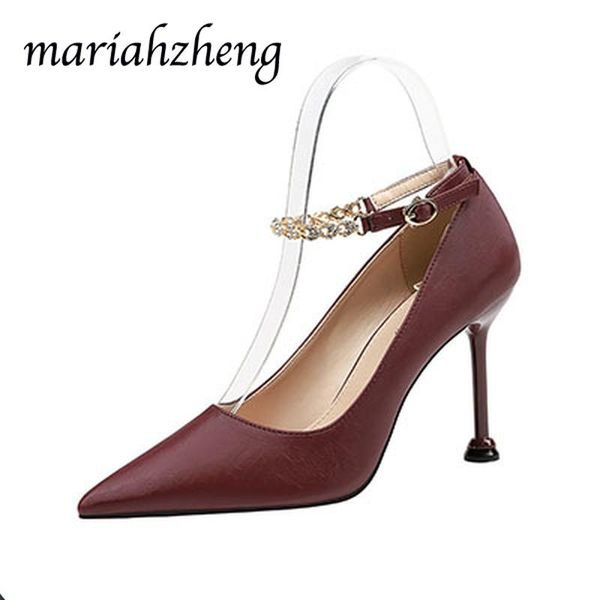 

dress shoes meriahzheng 9.5cm fashion shallow mouth pointed high heels rhinestone word with women's buckle party thin heel lsj, Black