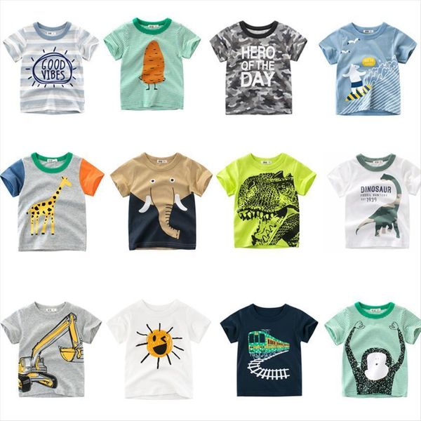 

boys amp girls cartoon t shirts kids dinosaur print shirt for children summer short sleeve cotton clothing, Blue