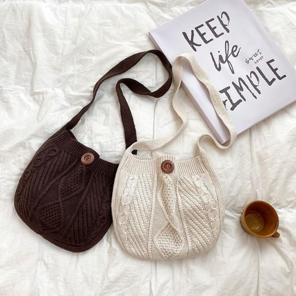 

evening bags women knitted button crossbody bag for girls female pure color messenger autumn winter large capacity shoulder