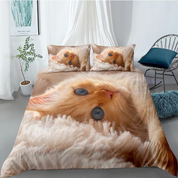 

bedding sets cat duvet cover 3d animal comforter cases and pillow shams full double single twin  king size 203*230cm home textile