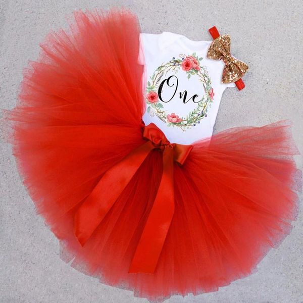 

girl's dresses summer little baby girls cute one year infant kids christening gown born children first birthday party clothing, Red;yellow