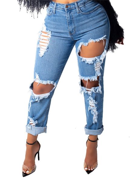 

women's jeans waist clothing womens capris fashion hole panelled pencil pants casual natural color 3jfx, Blue