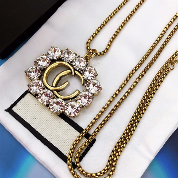

womens gold long necklace designer letter diamond pendant luxury g women fashion party jewelry diamond torque necklaces d2109305hl, Silver