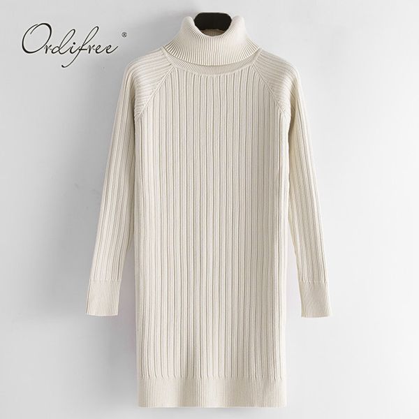 

women turtleneck knitted autumn winter streetwear casual warm thick white female sweater dress 210415, Black;gray