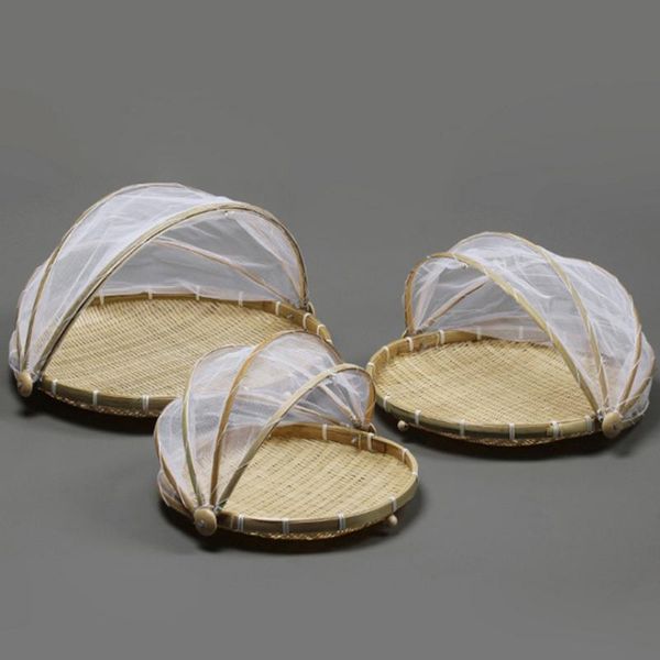 

storage baskets household food tent basket hand-woven vegetable fruit cover container dust-proof picnic mesh net kitchen supplies