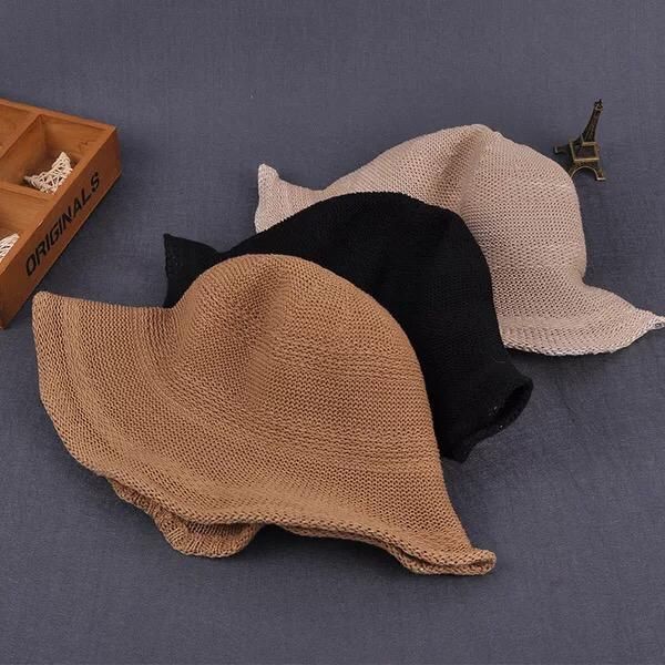 

wide brim hats summer women's sun hat bucket cap breathable straw foldable dome elegant fashion beach women protection caps, Blue;gray