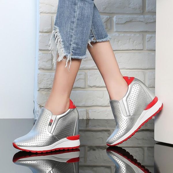 

dress shoes 2021 summer hollow out womens height increasing breathable platform sneakers casual slip on wedges, Black