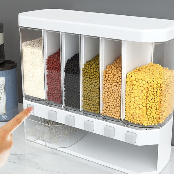 

grid pressing rice bucket kitchen storage containers wall-mounted grain box moisture-proof sealed tank bottles & jars