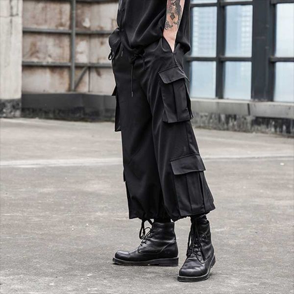 

men's pants cargo wide leg spring and autumn personality three-dimensional multi-pocket harajuku high street casual, Black