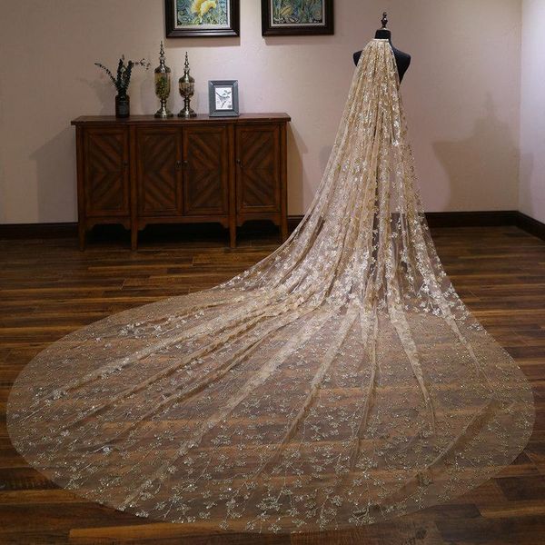 

bridal veils luxury golden leaves decoration elegant wedding veil cut edge with comb one layer 3 m long accessories, Black