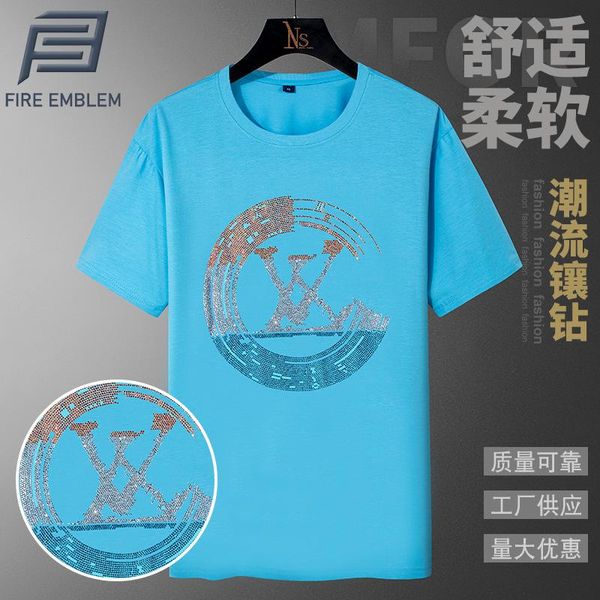 

men's t-shirts 2021 fashion colorful rhinestones t shirts men brand streetwear o neck short sleeve slim mercerized cotton t-shirt male, White;black