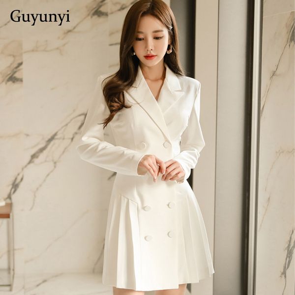 

white business office dress spring autumn suit collar double breasted decorative belt simple elegant party dress women, Black;gray