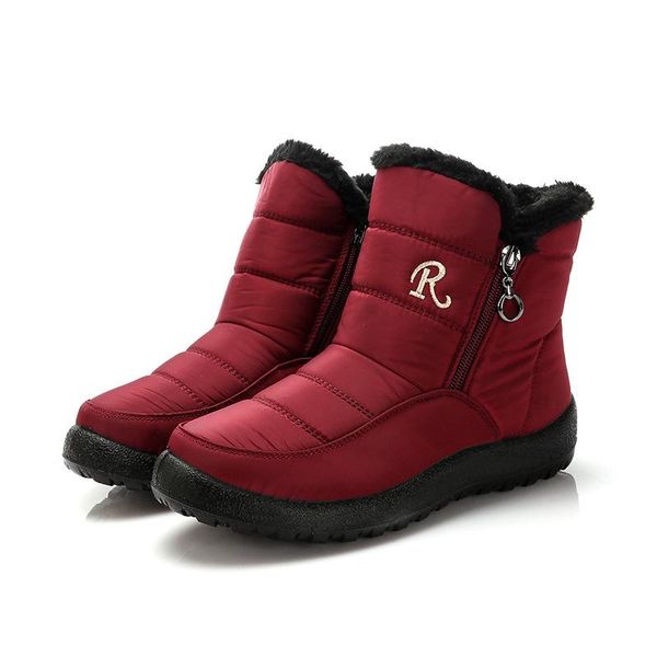 

boots winter waterproof snow women warm cotton padded shoes for woman 2021 double zipper thicken plush ankle botas mujer, Black
