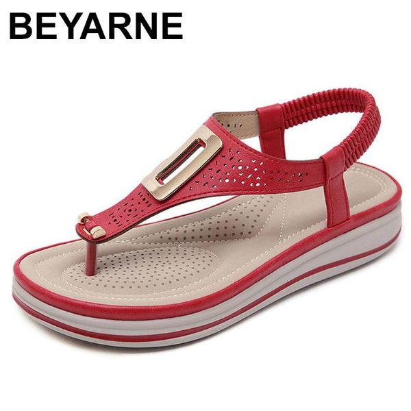

beyaromen thong sandals flip flops female hollow out slip on platform ankle elastic band slides rome ladies footwear, Black