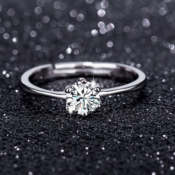 

sterling silver platinum plated classic diamond solitaire ring ladies couple lovers wedding holiday gift jewelry, Golden;silver