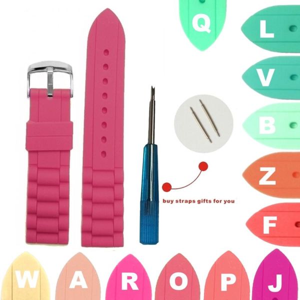 

watch bands 20mm neon red orange green beige cyan color silicone jelly rubber ladies men band straps wb1002-20 alexis, Black;brown