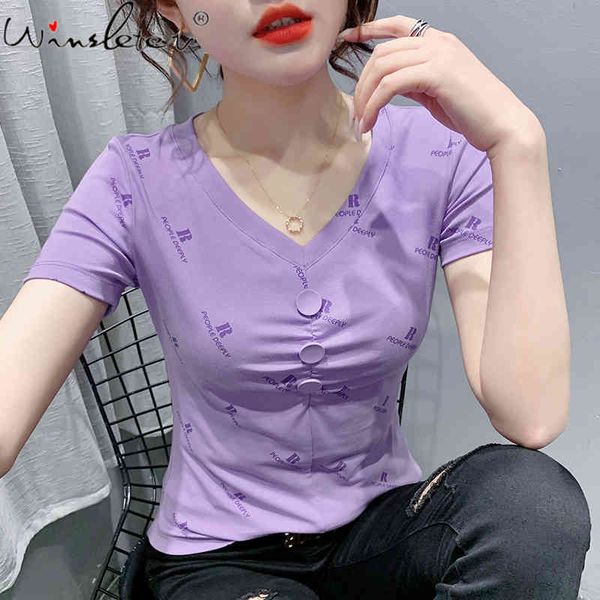 

women's t-shirt summer european clothes cotton fashion print letter women short sleeve all match casual tees 2021 t14810, White