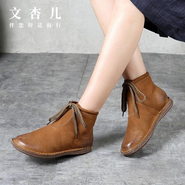 

boots shoes in the spring and autumn short joker woman canister sewing flat by hand, Black