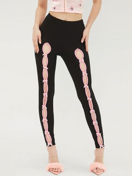 

cut out bow detail leggings o6vg#, Black
